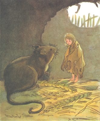Thumbelina Little Girl In A Hole With A Mouse Illustration08