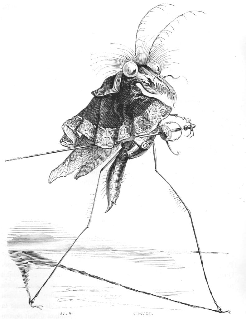 Vintage Anthropomorphic Illustration Of A Mosquito With A Sword