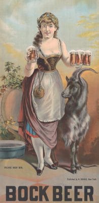 Vintage Beer Advertising Woman Holding A Beer Goat By Her Side