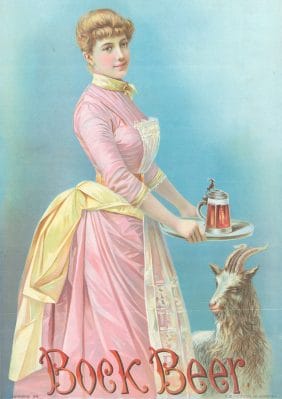 Vintage Beer Advertising Woman Holding A Tray Of Bock Beer