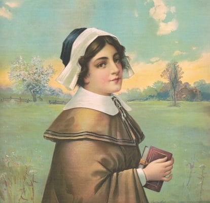 Vintage Drawing Of Puritan Girl