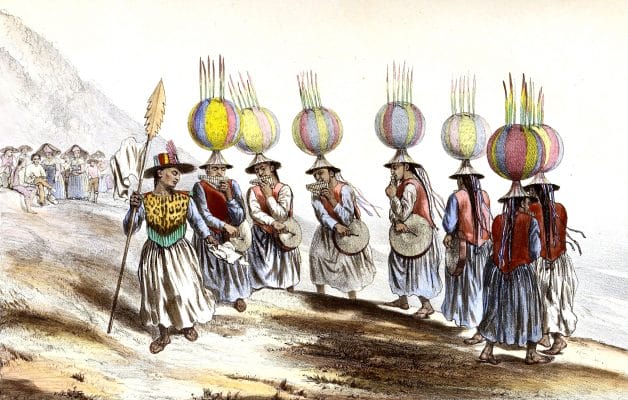 Vintage Illustration Of Tribe From Bolivia In A Ceremony