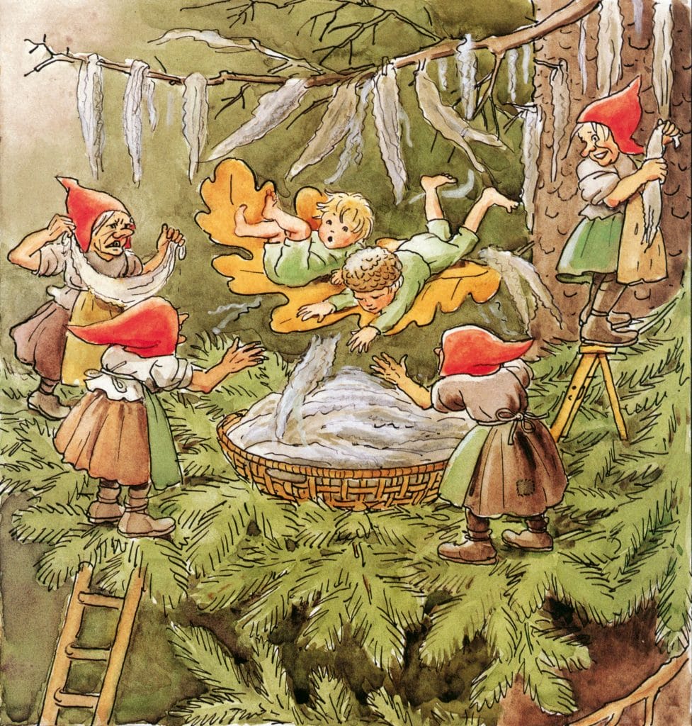 Children Floating On A Leaf Surrended By Old Lady Gnomes