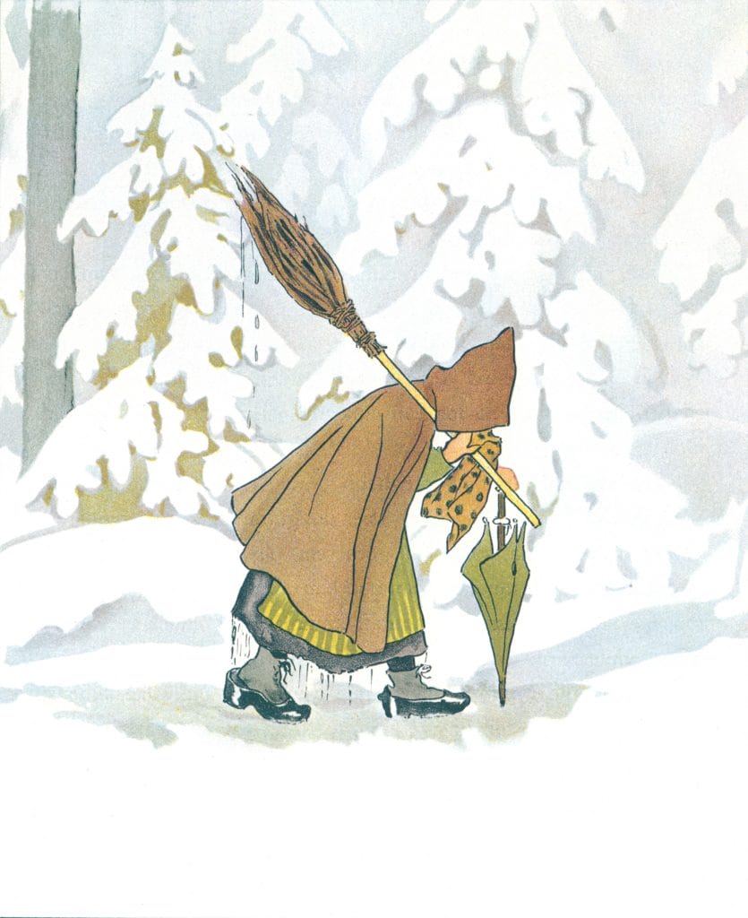 Lady With A Broom Walks In The Snow