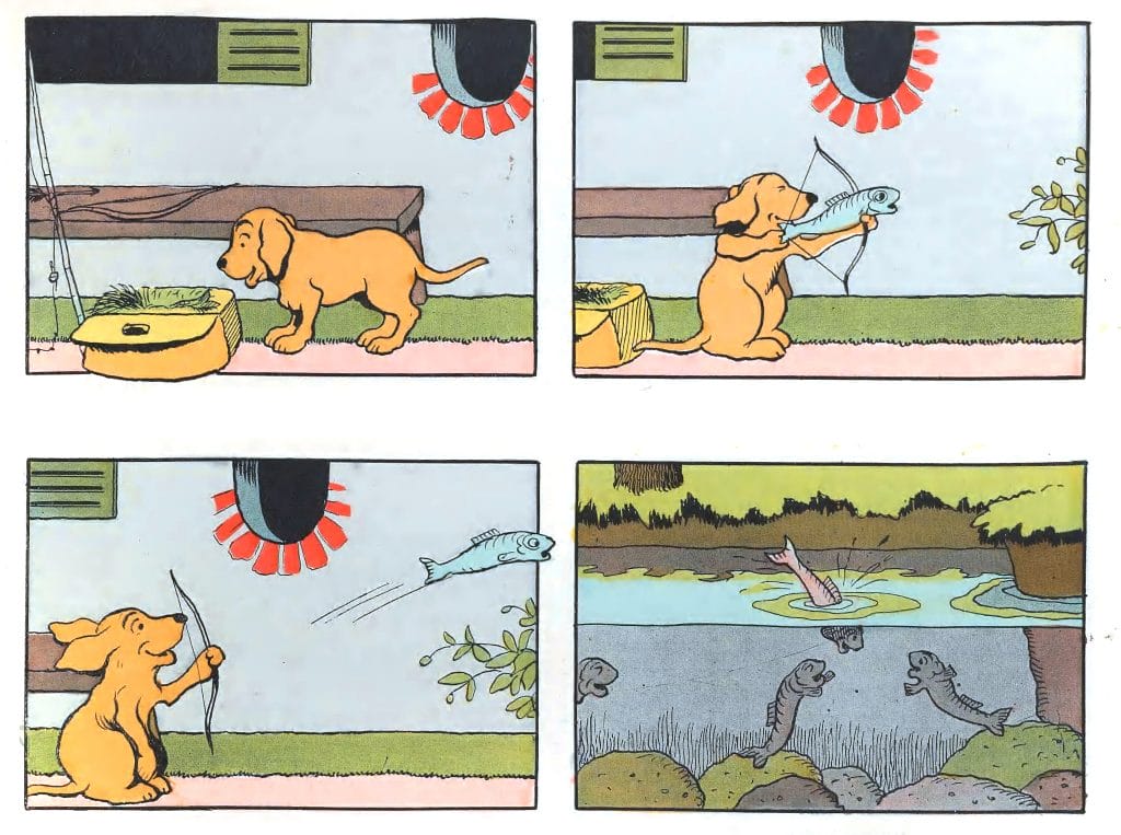 Dog Using Bow On A Fish Animal Character Illustration