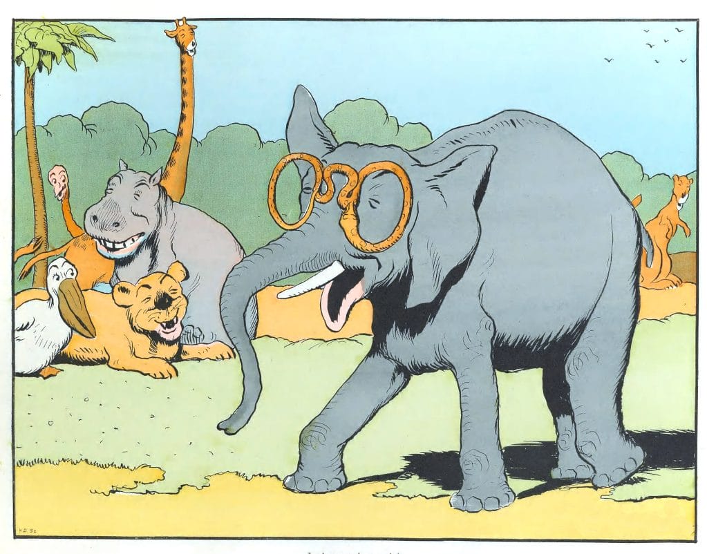 Elephant With Snake Glasses Animal Character Illustration