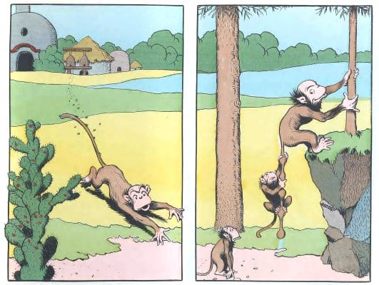Monkeies Climbing Upledge Animal Character Illustration