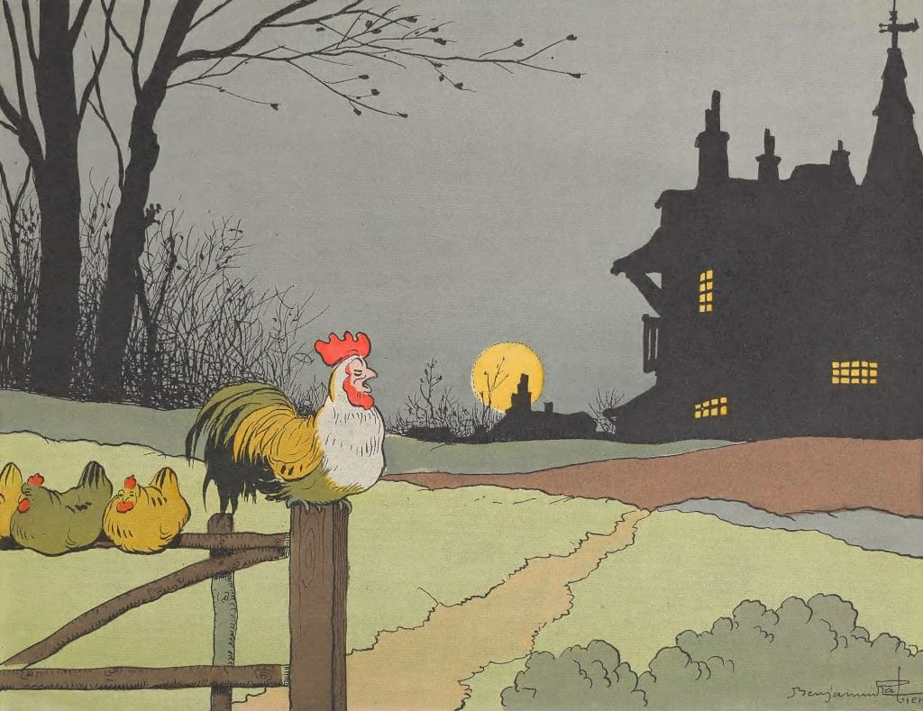 Rooster On A Fence Animal Character Illustration
