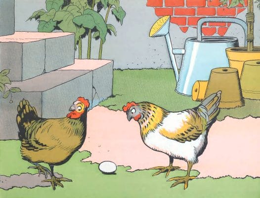 Two Chickens With An Egg Animal Character Illustration